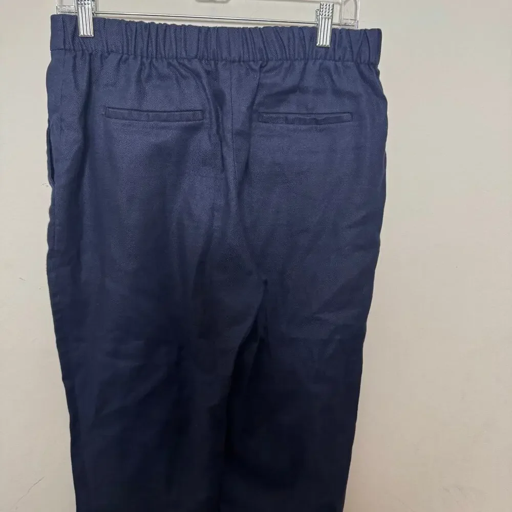 J.Crew Linen Blend Navy Pants Women’s Size 8 Elastic‎ Waist Straight Leg